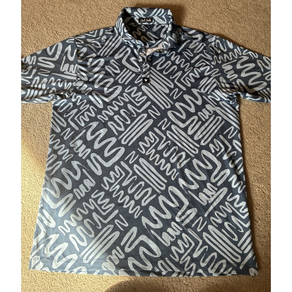 Bad Birdie Golf Polo Shirt Size XL Blue Geometric Stretch "mazed And Confused"